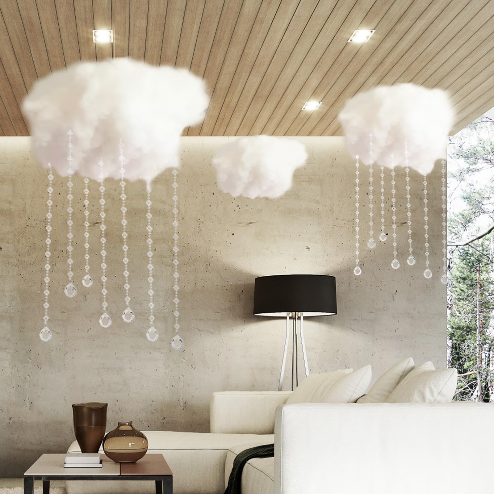 18 Pcs Artificial Cloud Props Ceiling Cloud Decorations with Sun Catching Crystals for Living Room Baby Shower Party Wed